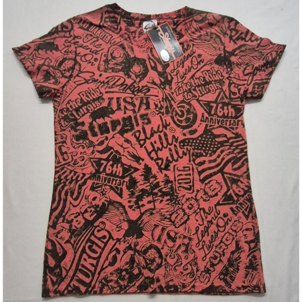 NWT‎ Sturgis Men's T-shirt Med orange all over print 76th Black Hill Rally